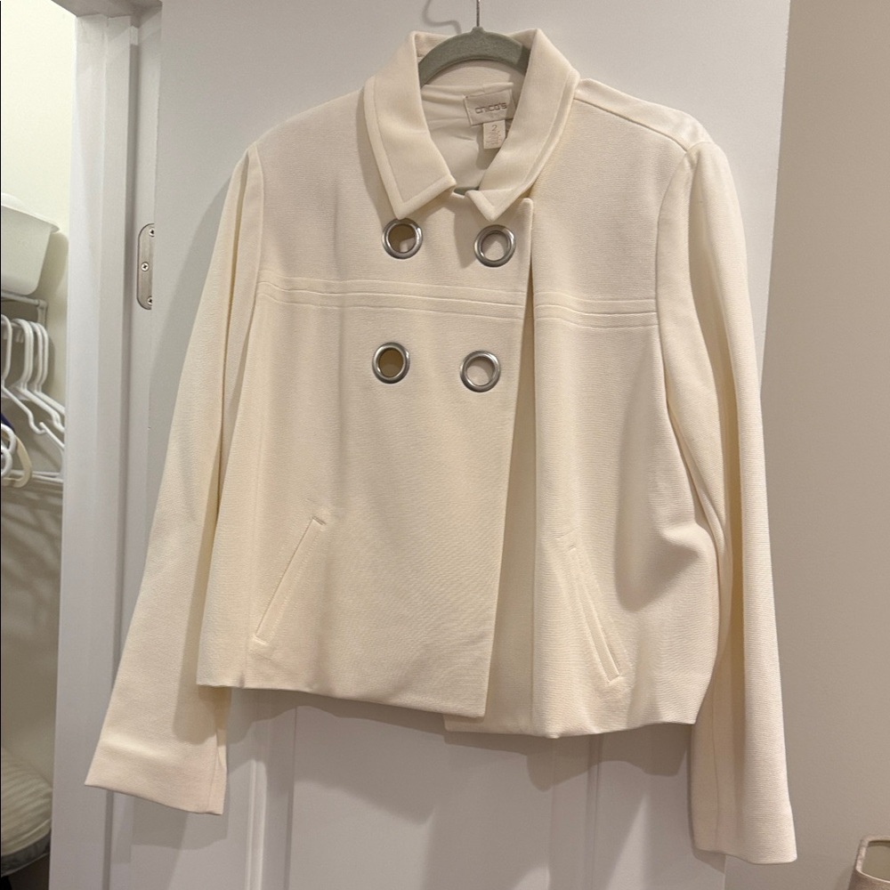Elegant Cream Double-Breasted Pea Coat
